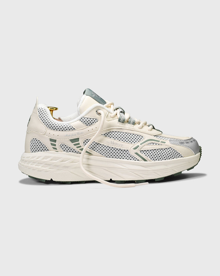 the mercer brand sneaker the re-run cactus white with green details 
