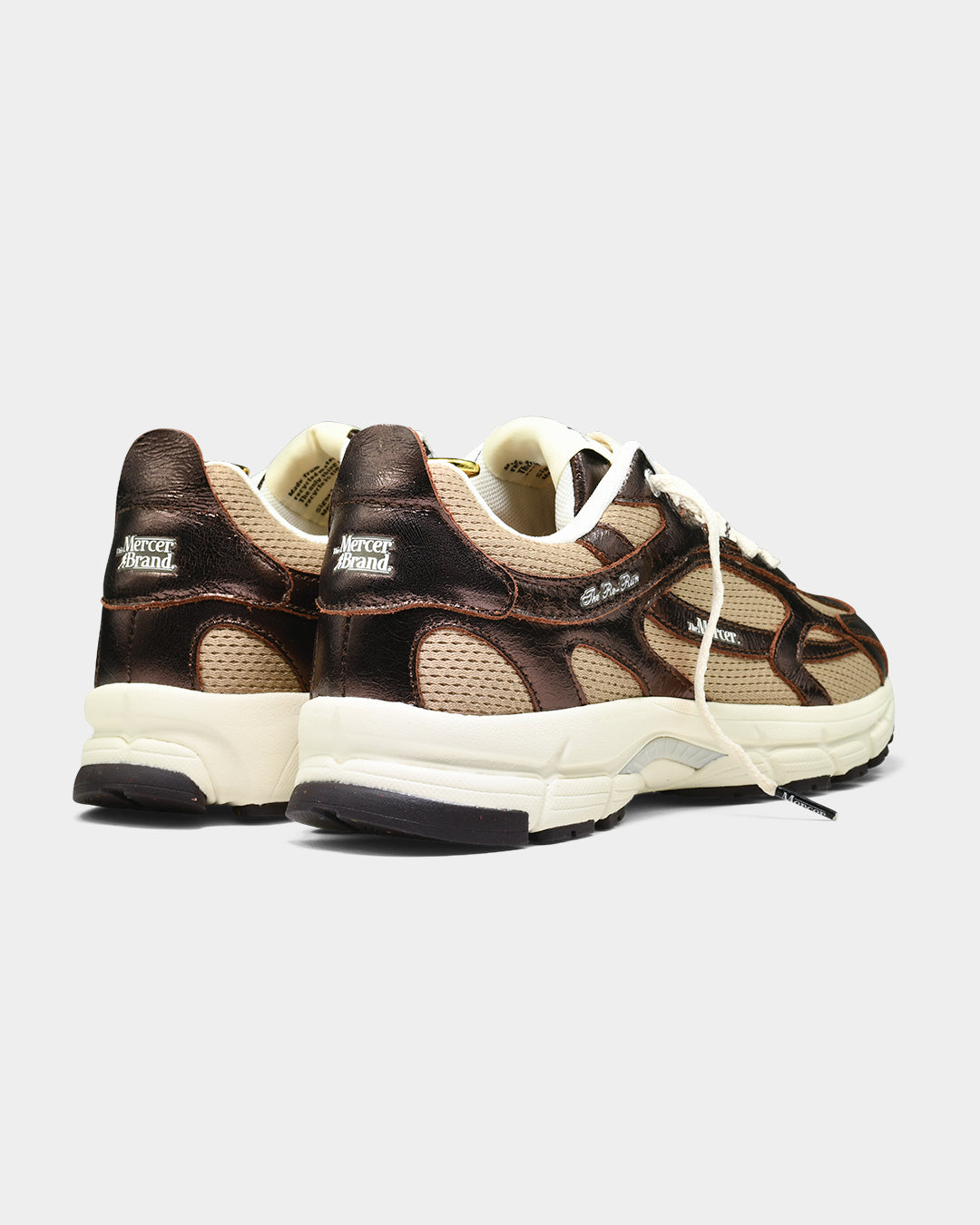 the mercer brand sneaker the re-run cracked brown with off white sole