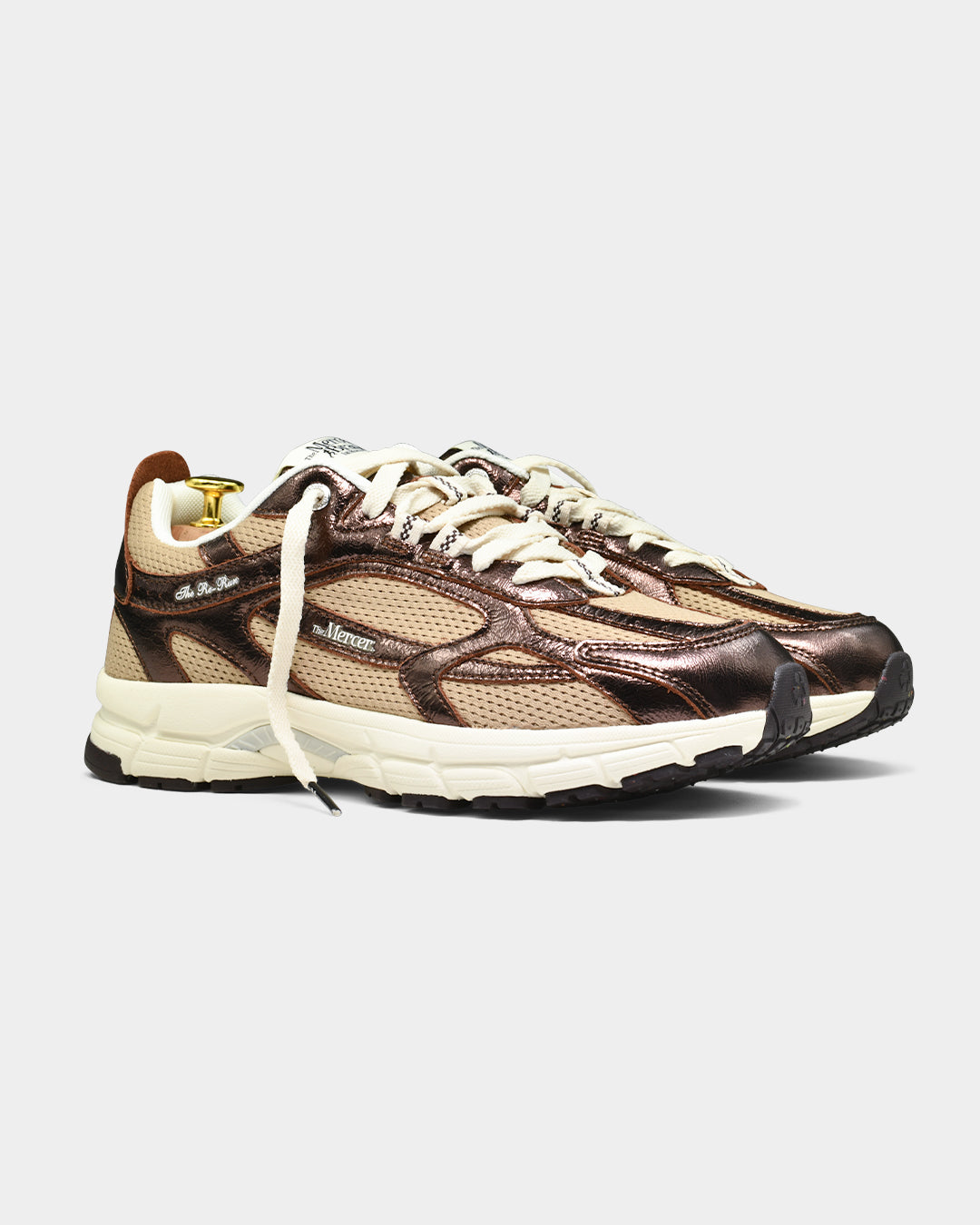 the mercer brand sneaker the re-run cracked brown with off white sole