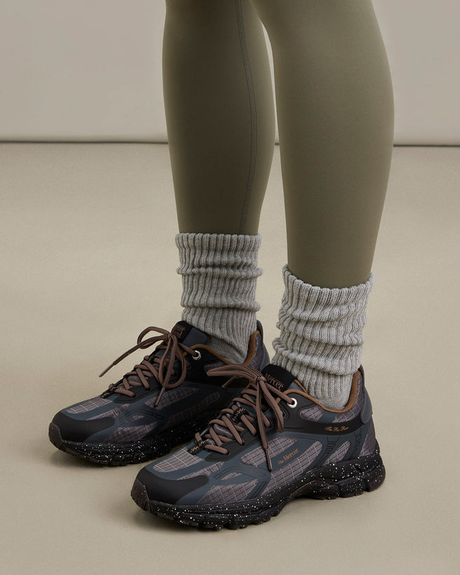 the mercer brand sneaker the re-run outdoor black with cream details water repellent 