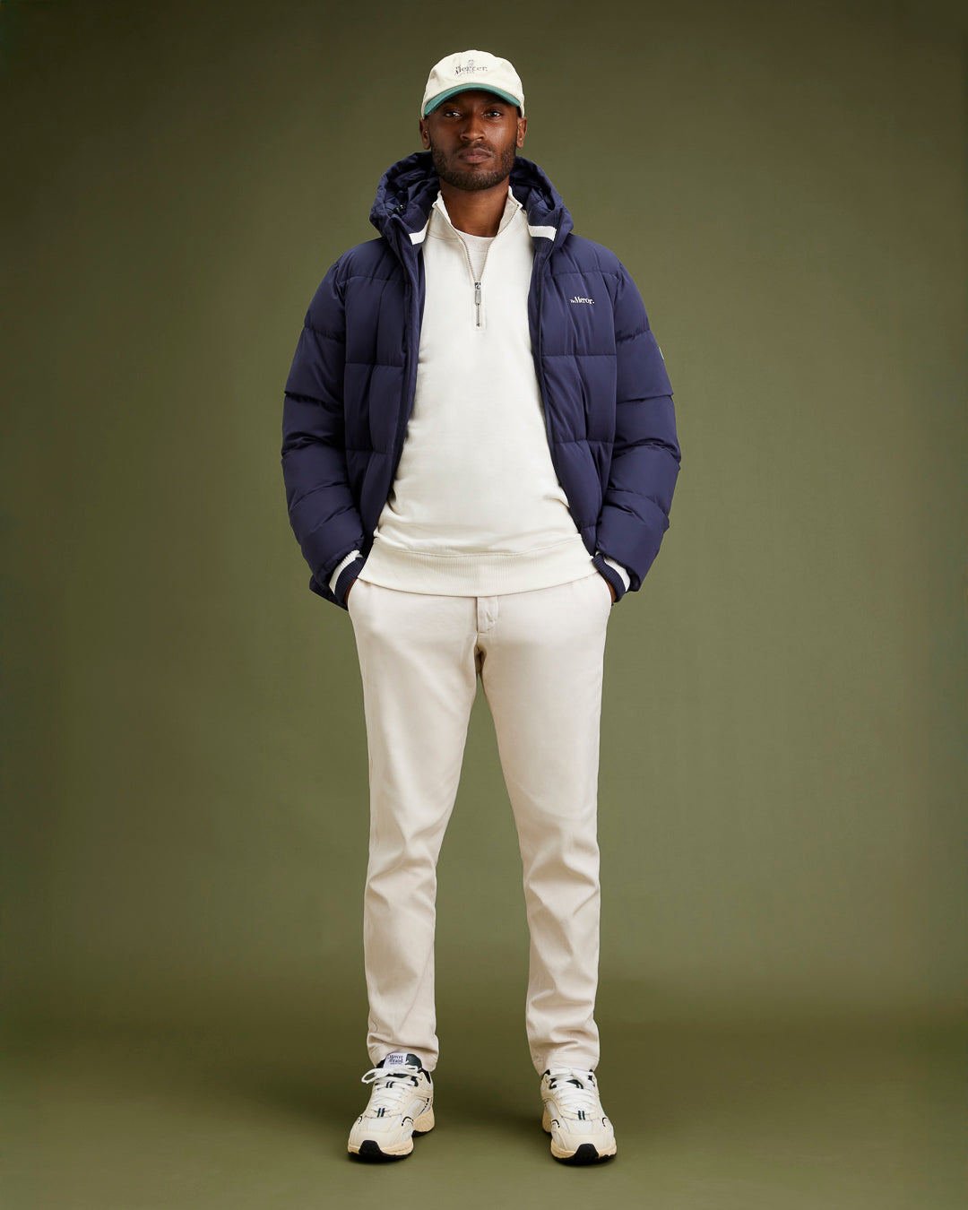 The mercer brand re-run nappa off white sneaker with dark green and black details product photo side