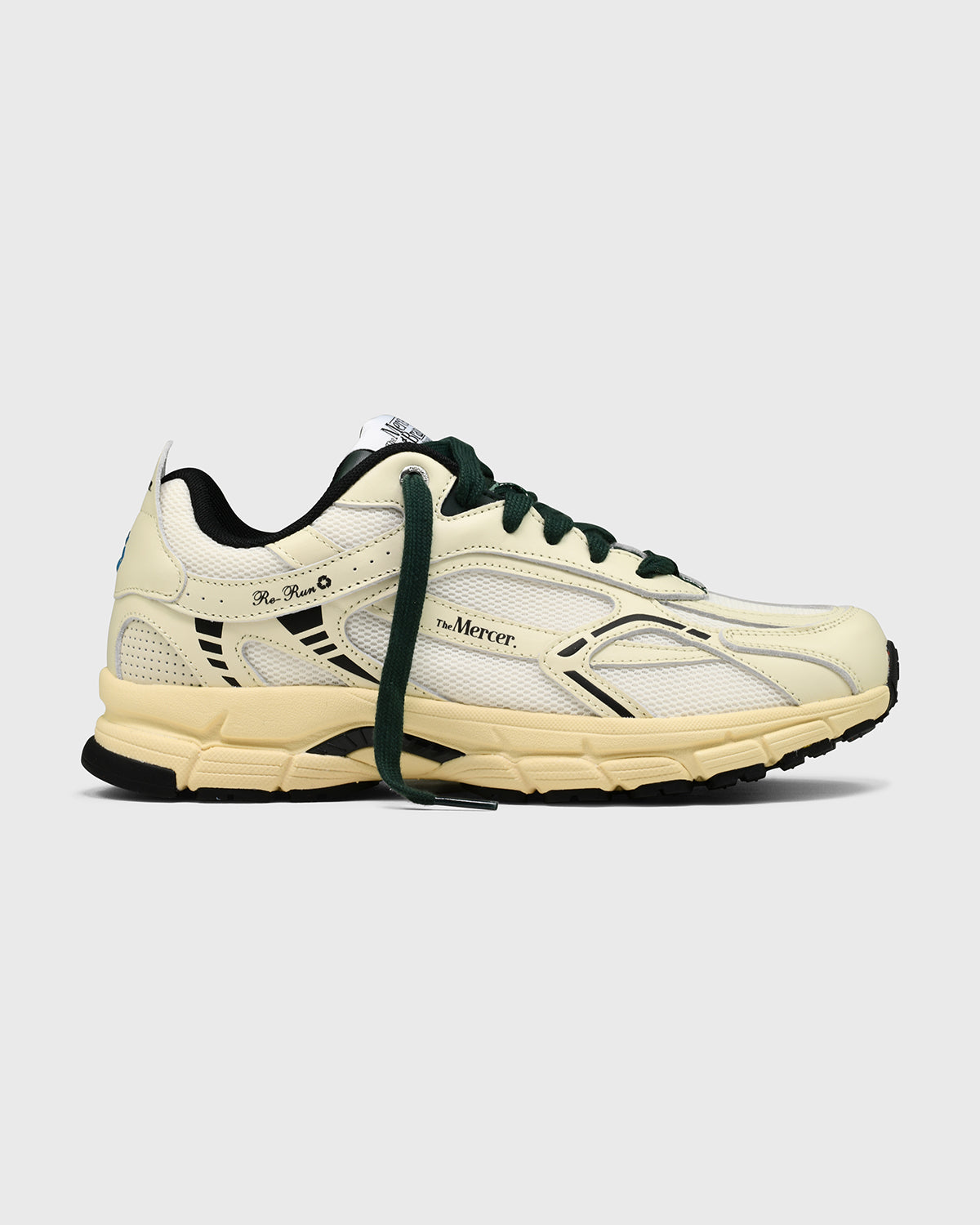 The mercer brand re-run nappa off white sneaker with dark green and black details product photo side