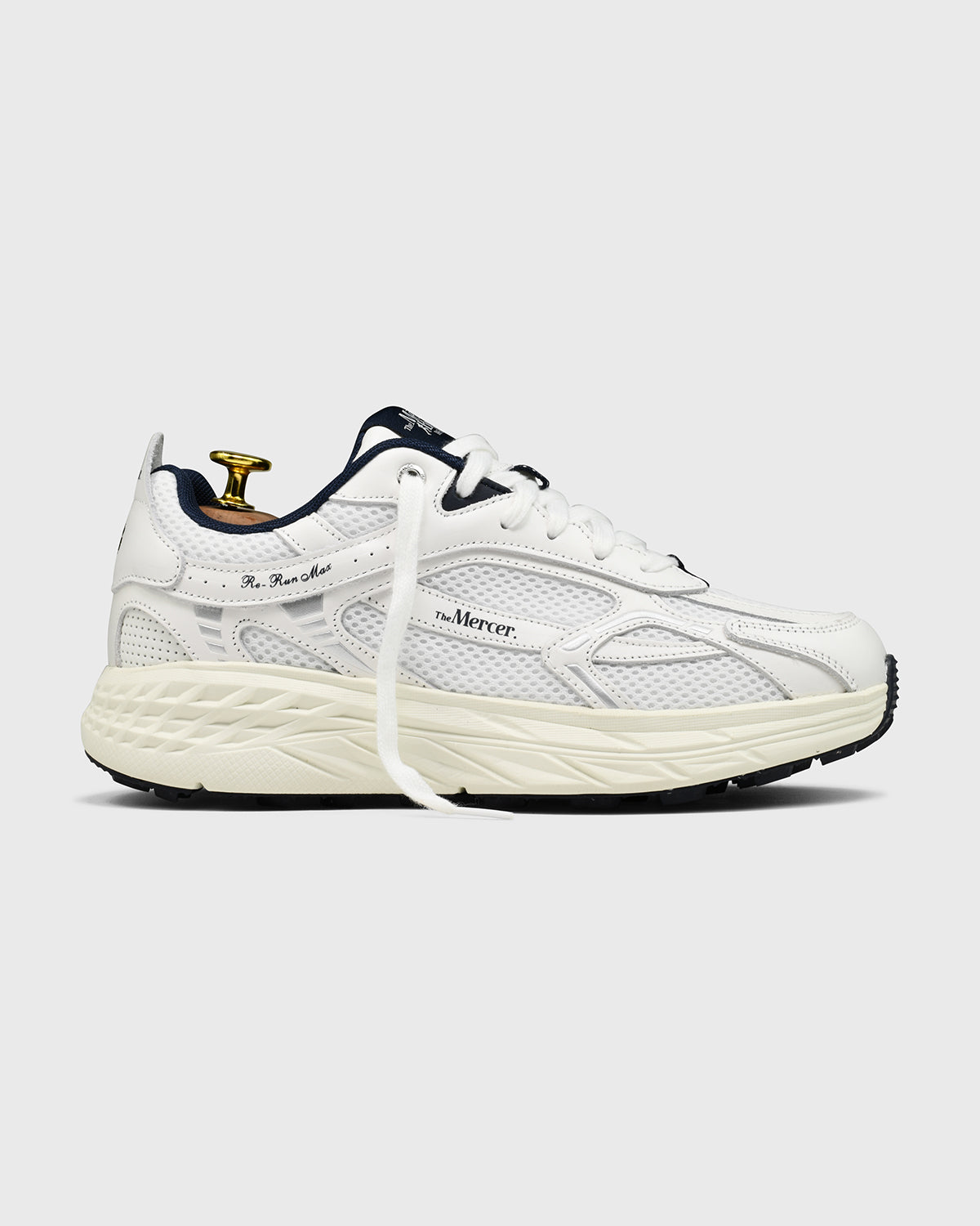 the mercer brand sneaker the re-run nappa white with navy details 