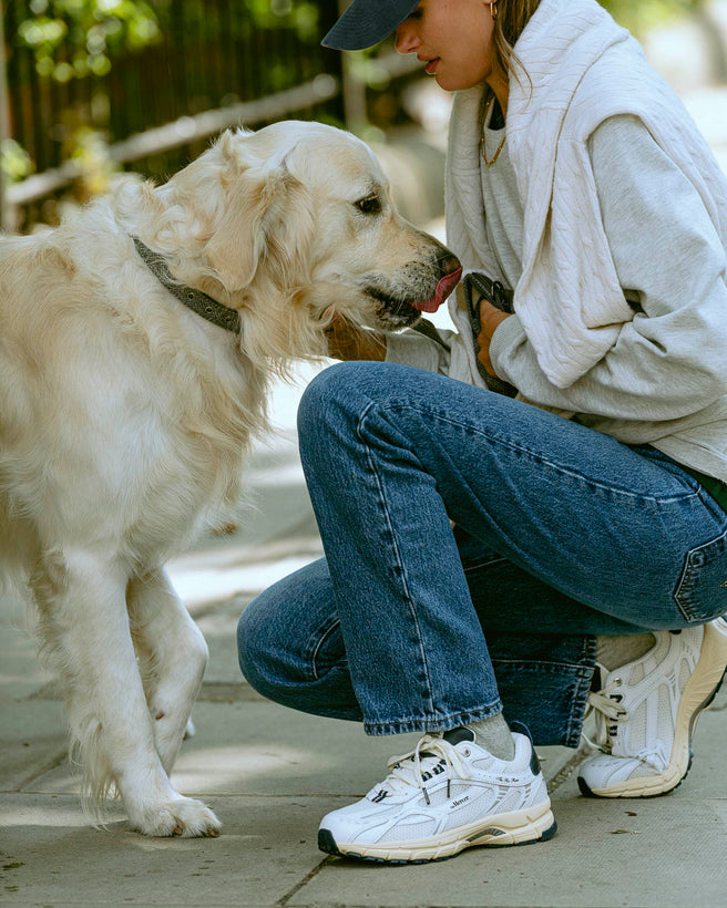 the mercer brand re-run vintage white with navy details and off white sole product photo side ways