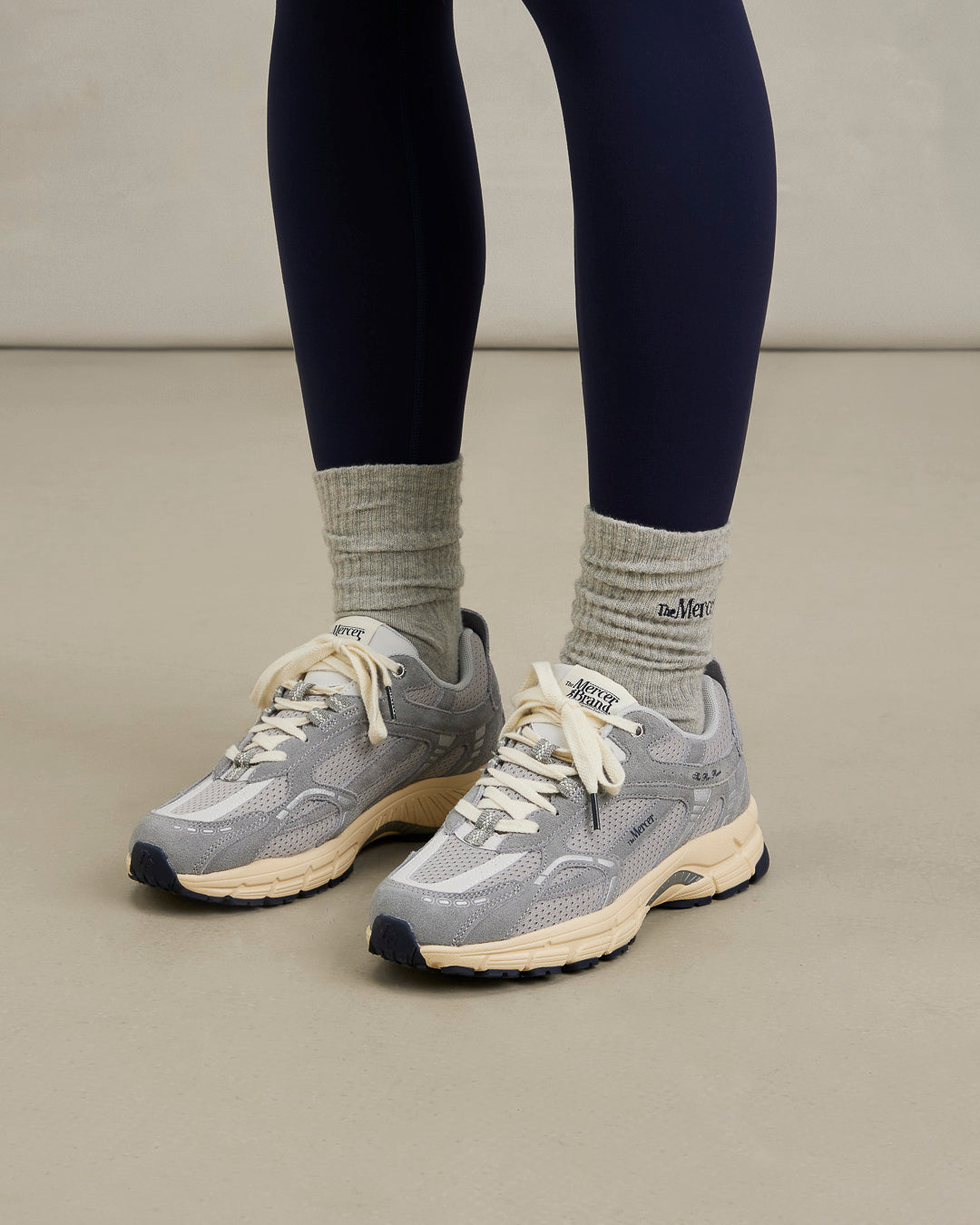 the mercer brand sneaker the re-run vintage grey with off white outsole 