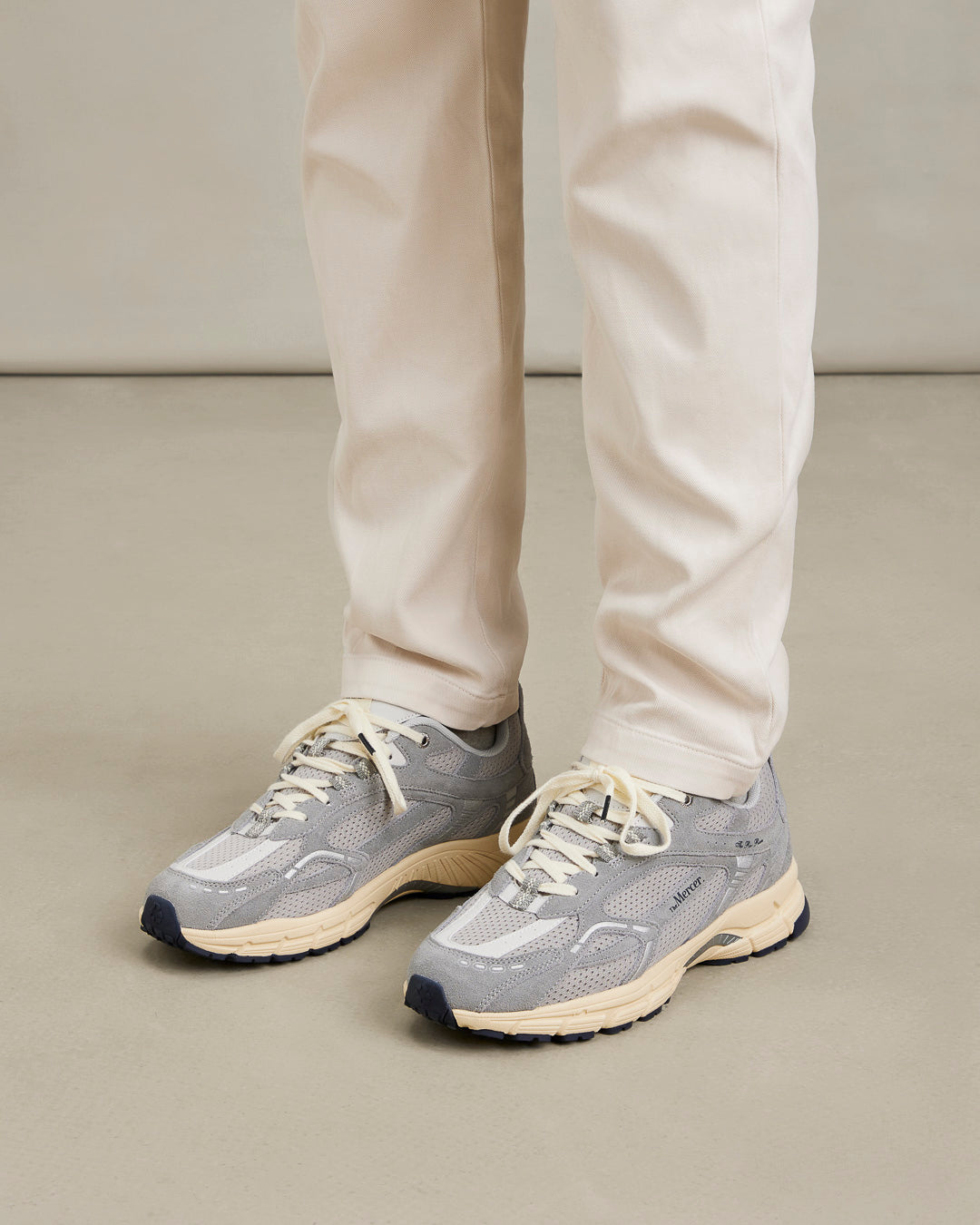 the mercer brand sneaker the re-run vintage grey with off white outsole 
