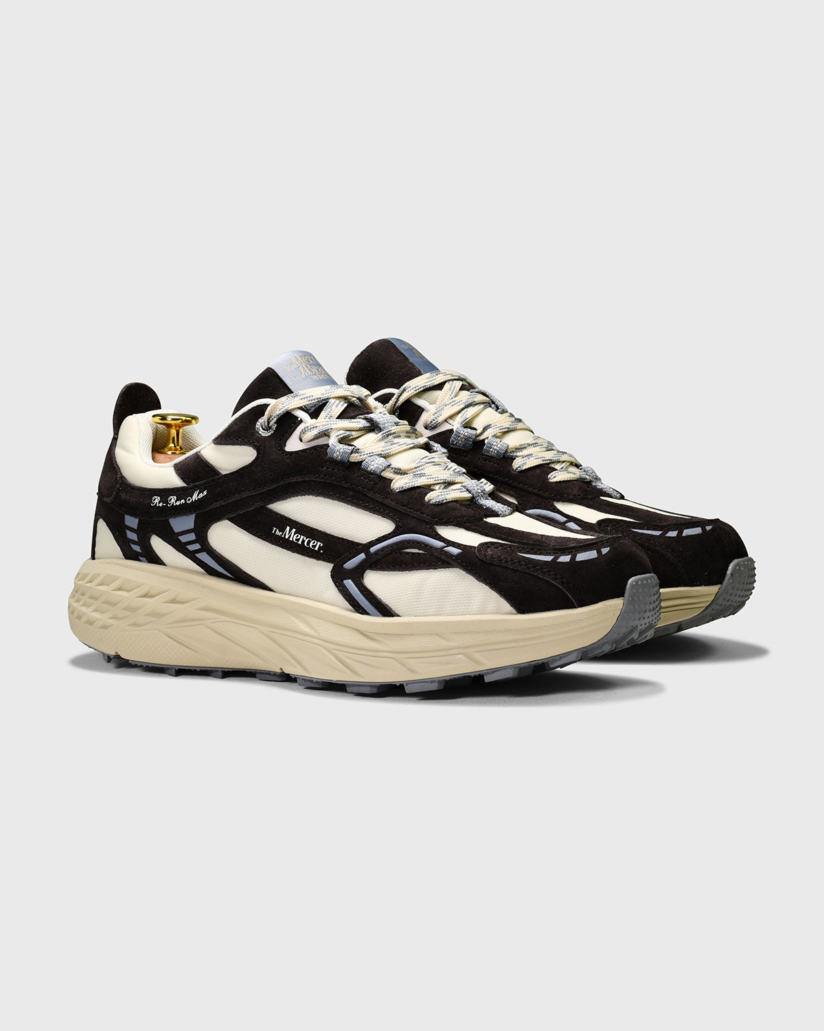 the mercer brand sneaker the re-run max nubuck dark brown with off white outsole 