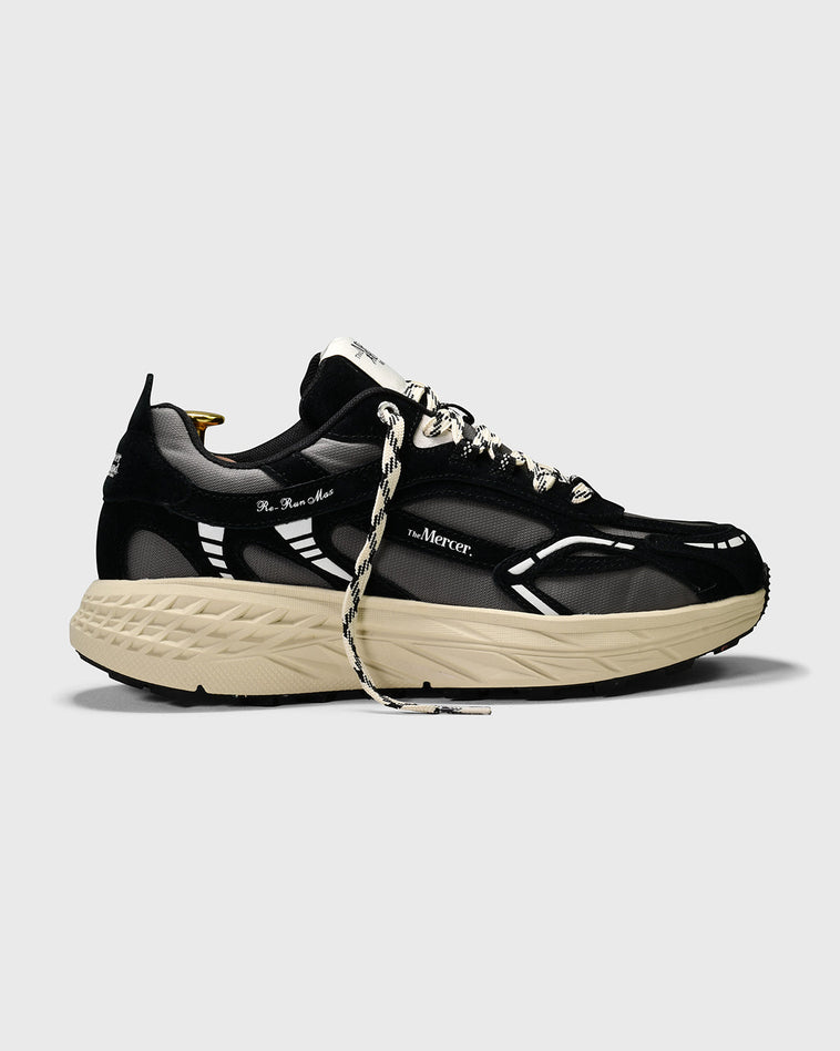 the mercer brand sneaker the re-run max nubuck black with off white outsole