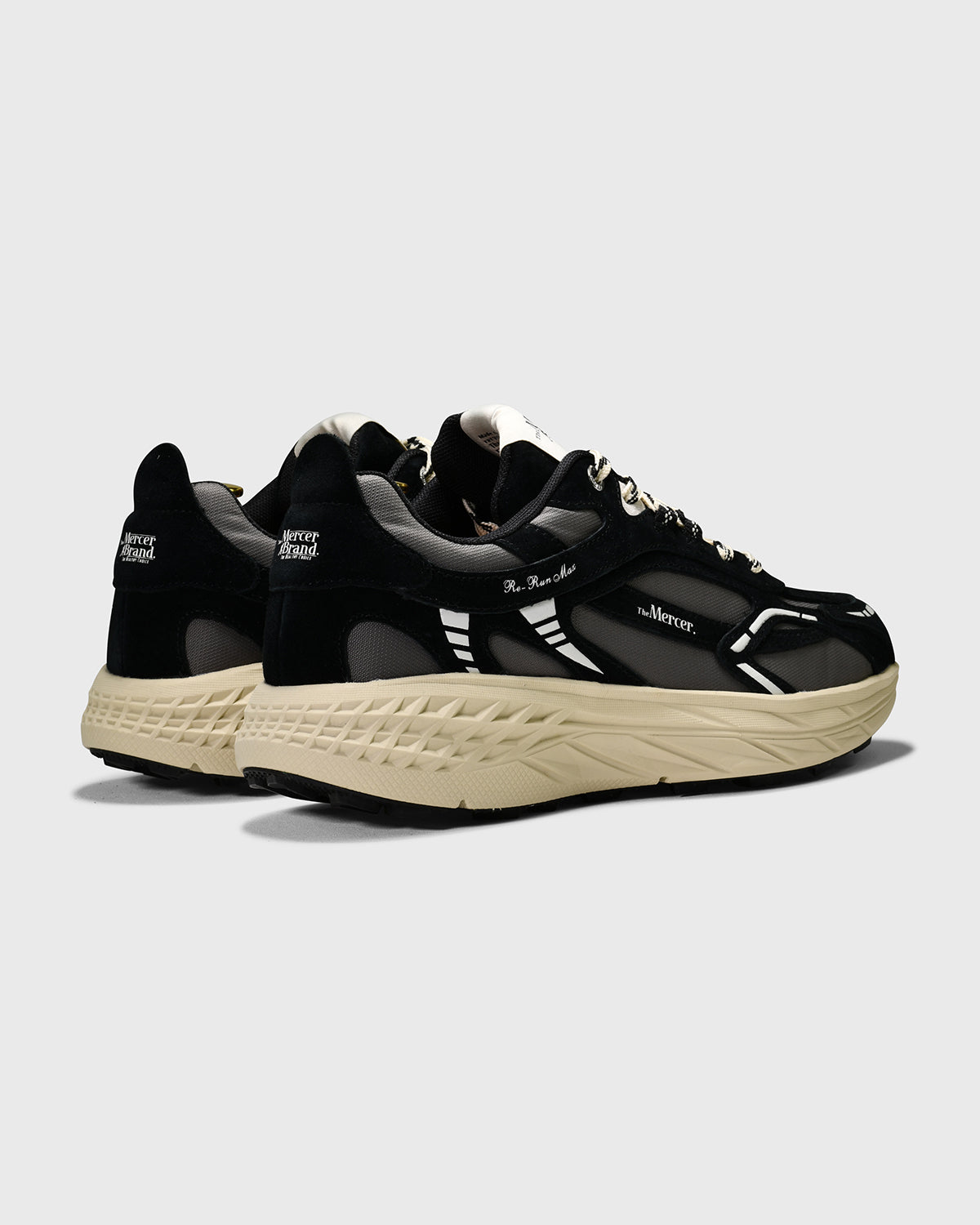 the mercer brand sneaker the re-run max nubuck black with off white outsole