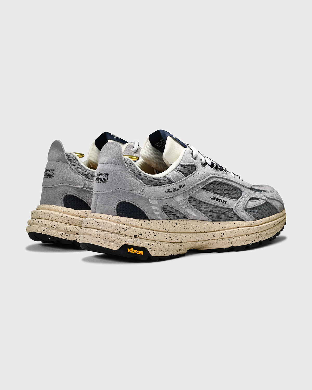 the mercer brand sneaker the re-run Vibram grey with speckled outsole 