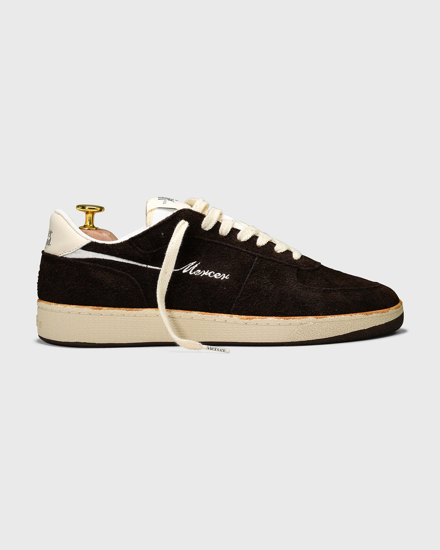 the mercer brand the re tennis sneaker brown suede product photo