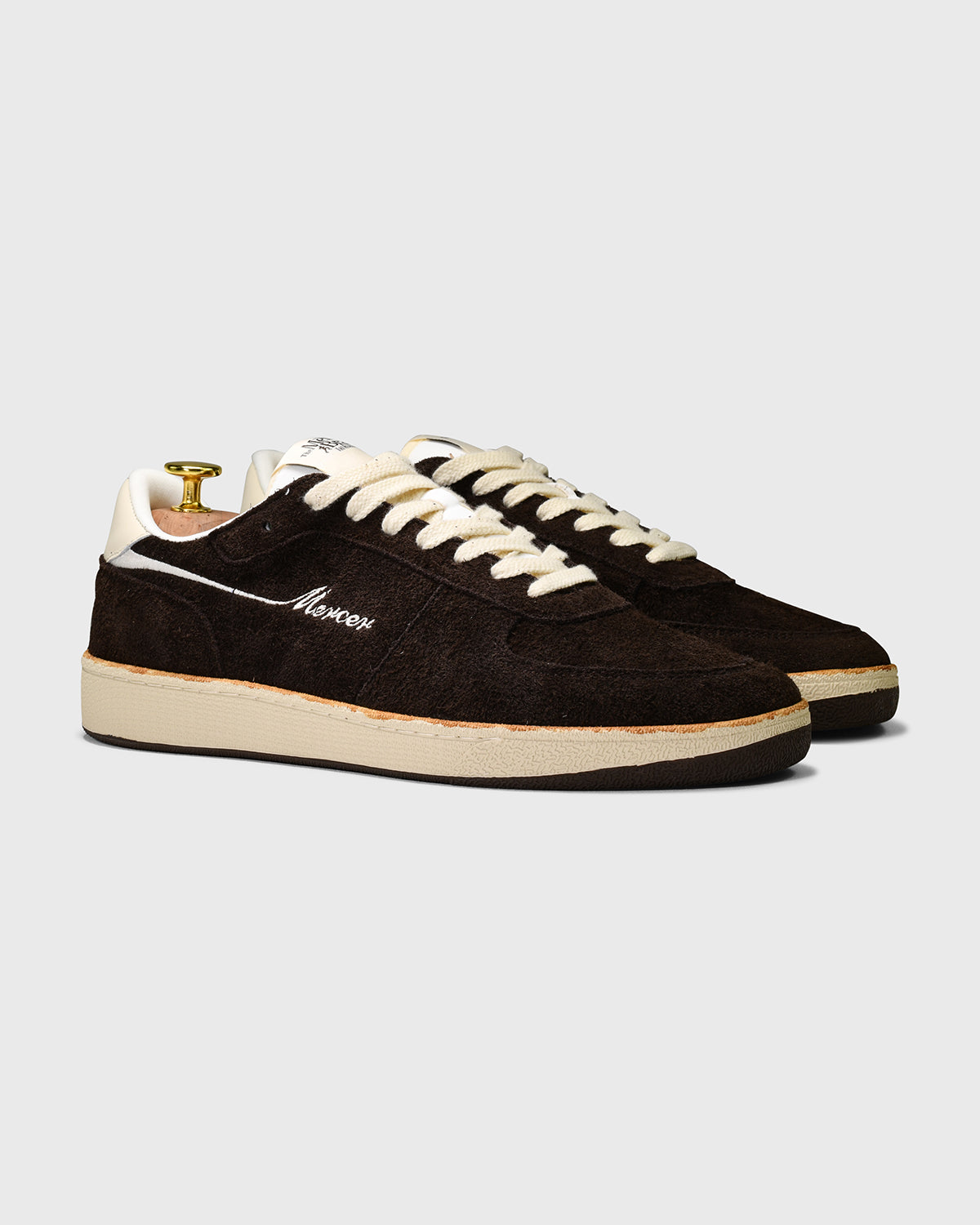the mercer brand the re tennis sneaker brown suede product photo