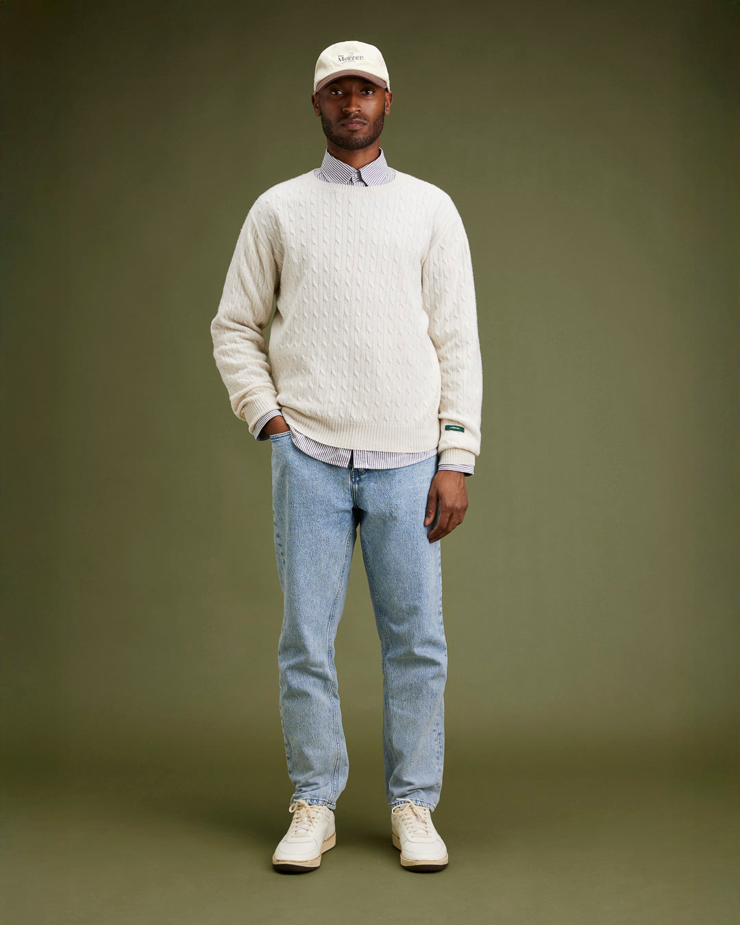 the mercer brand sneaker the re-tennis off white with dark brown details