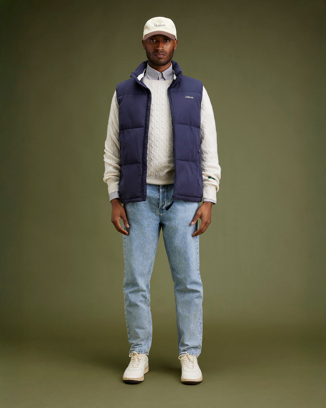 the mercer brand sneaker the re-tennis off white with dark brown details