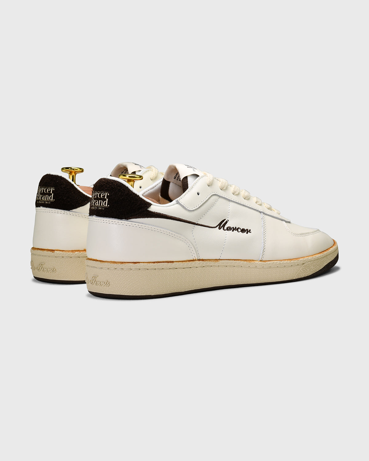 the mercer brand sneaker the re-tennis off white with dark brown details