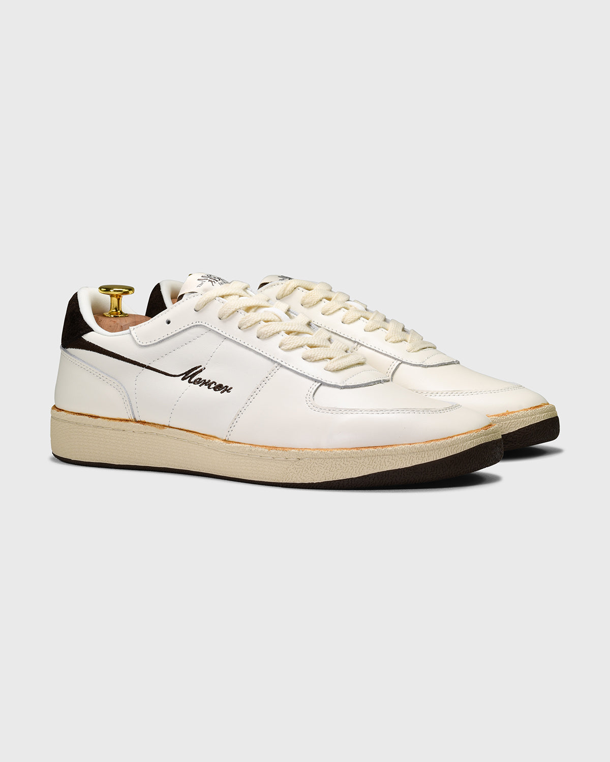 the mercer brand sneaker the re-tennis off white with dark brown details