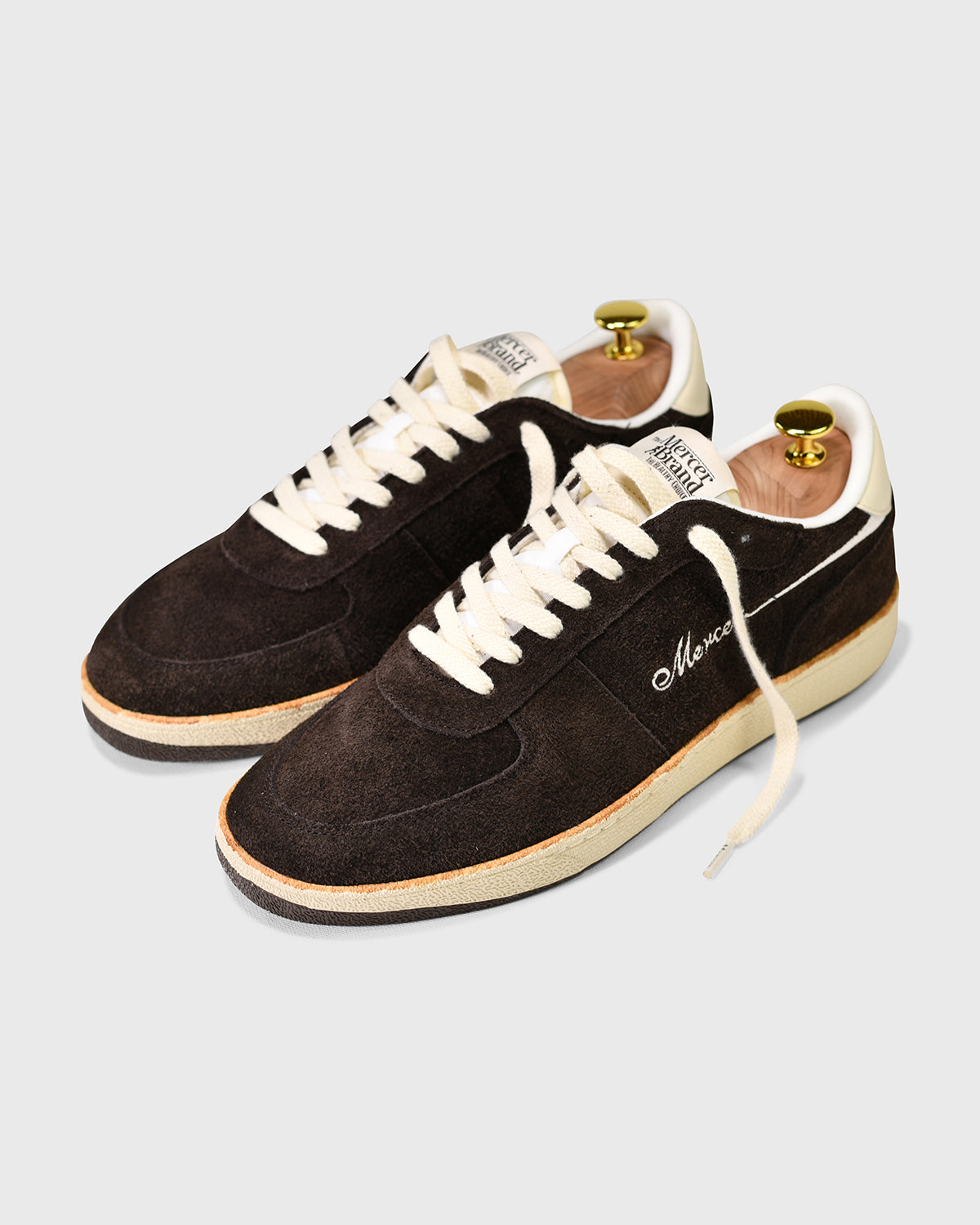 the mercer brand the re tennis sneaker brown suede product photo
