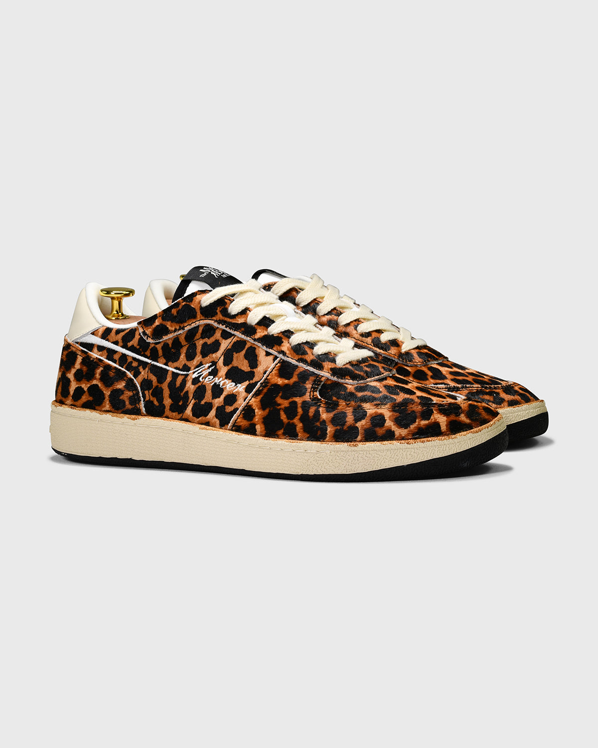 the mercer brand sneaker low leopard with off white outsole called the re-tennis product photo side