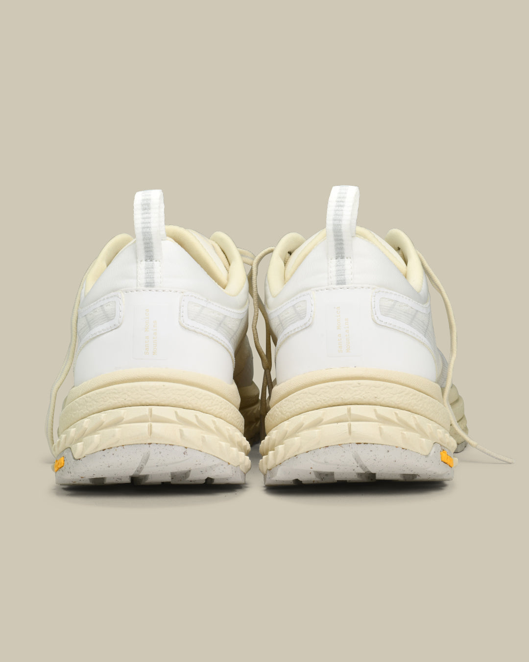 p22 running and hiking sneaker of the mercer brand Vibram outsole off white color