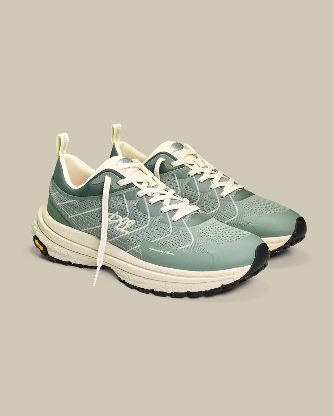 p22 running and hiking sneaker of the mercer brand with Vibram outsole green color