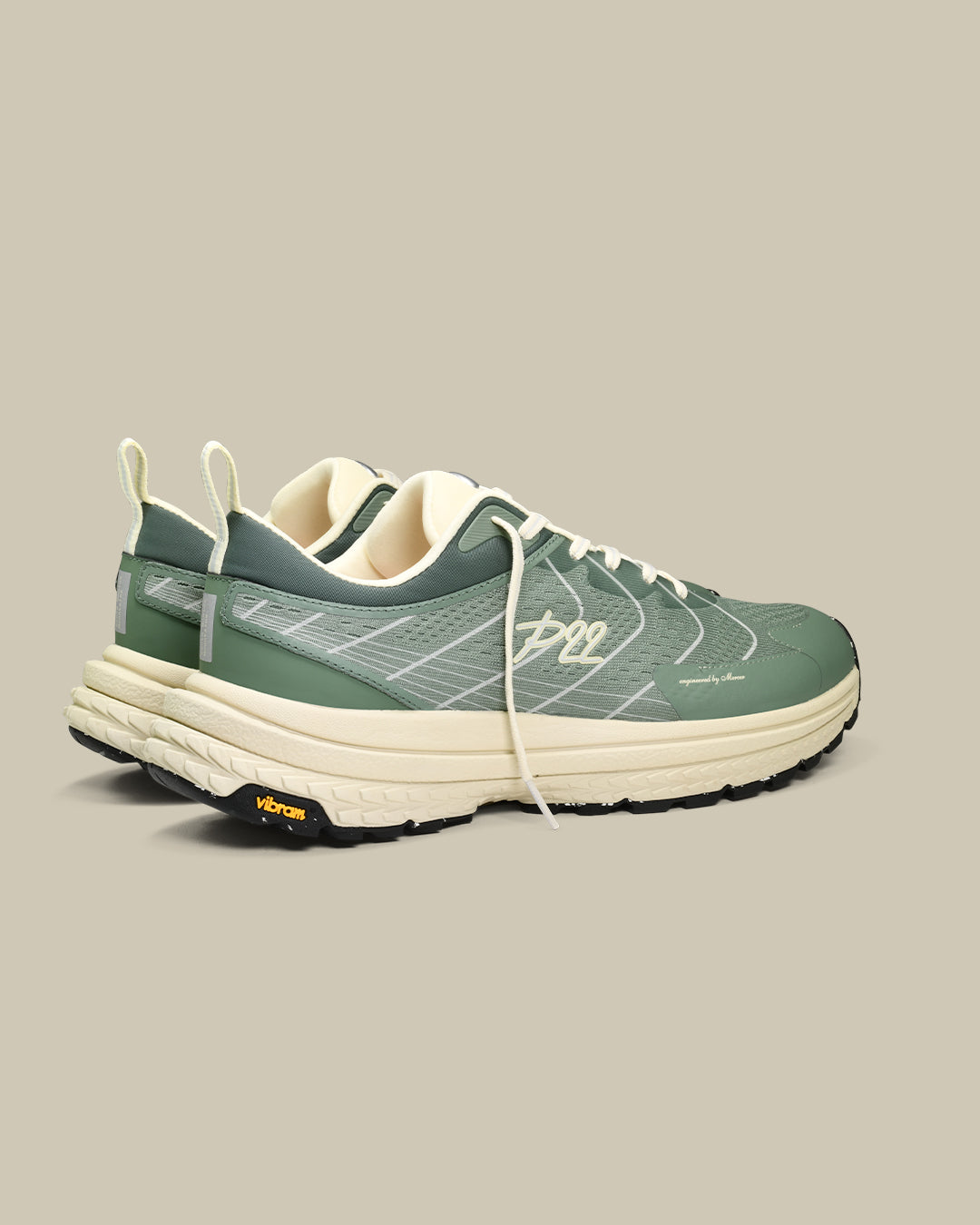 p22 running and hiking sneaker of the mercer brand with Vibram outsole green color