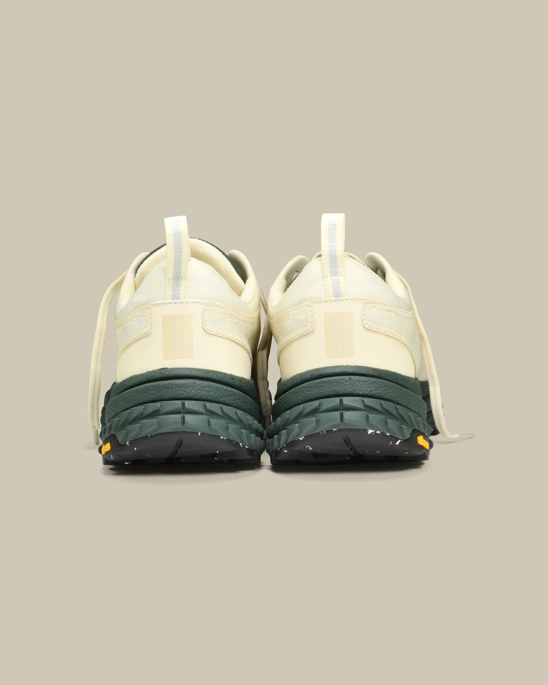 p22 trail sneaker the mercer brand hiking sneaker off white with green details and outsole from Vibram 