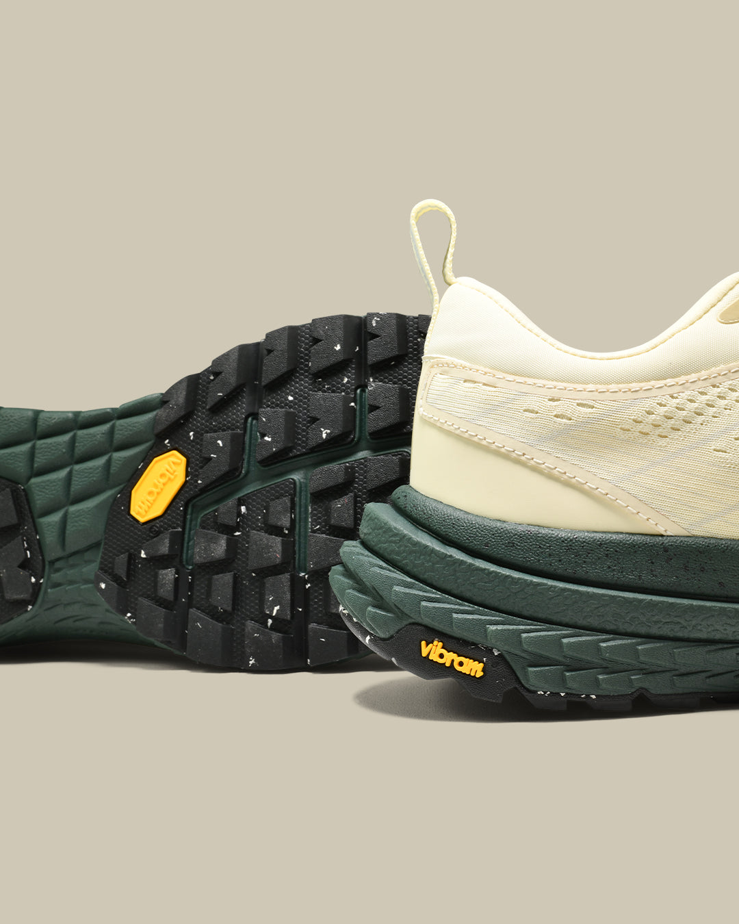 p22 trail sneaker the mercer brand hiking sneaker off white with green details and outsole from Vibram 