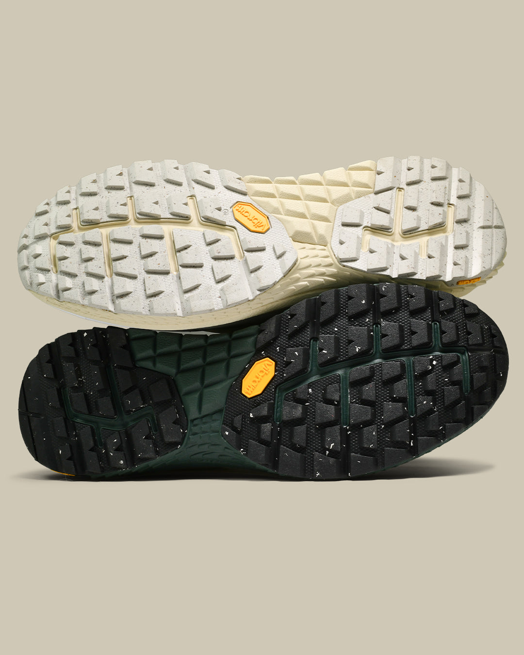 p22 trail sneaker the mercer brand hiking sneaker off white with green details and outsole from Vibram 