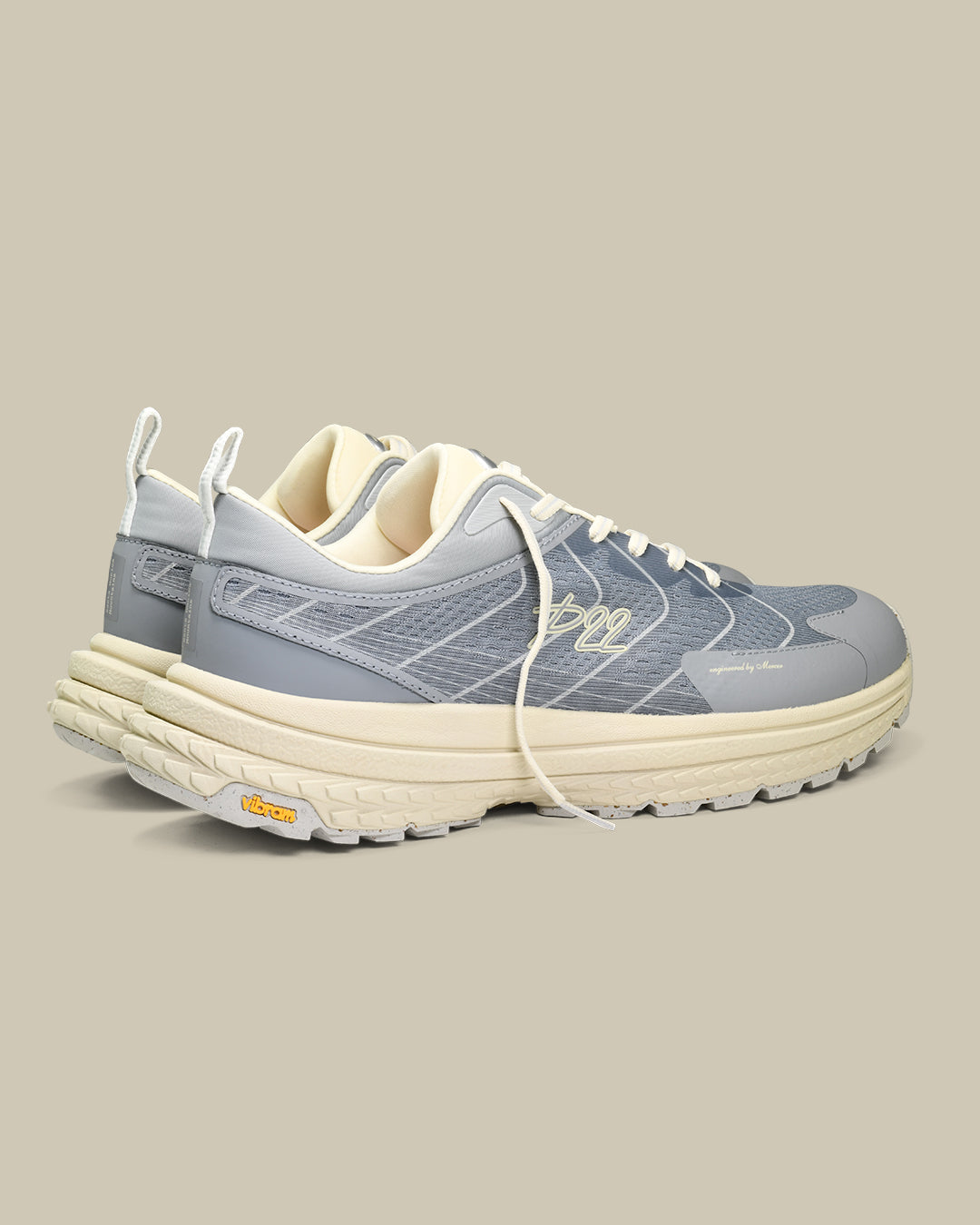 p22 running and hiking sneaker of the mercer brand with Vibram outsole ice grey blue color