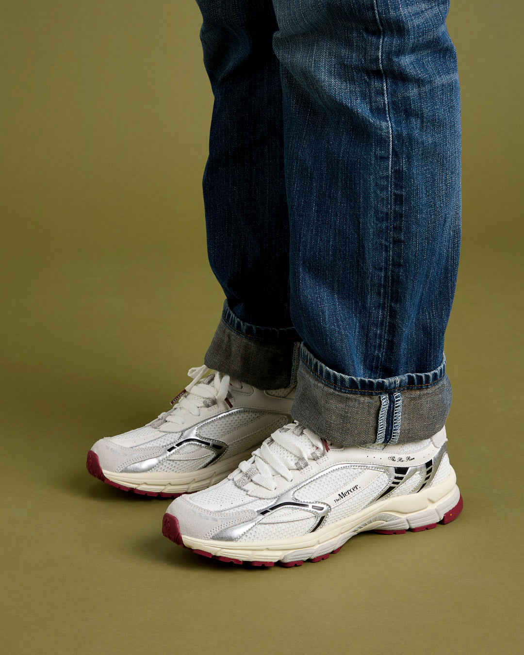 A woman wearing The Re-Run White/Silver in White/Red.