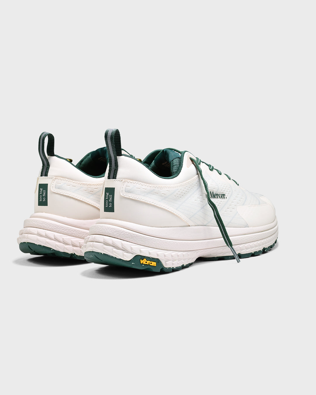 Sideview of The Mercer P22 in white/green showing the Vibram sole.