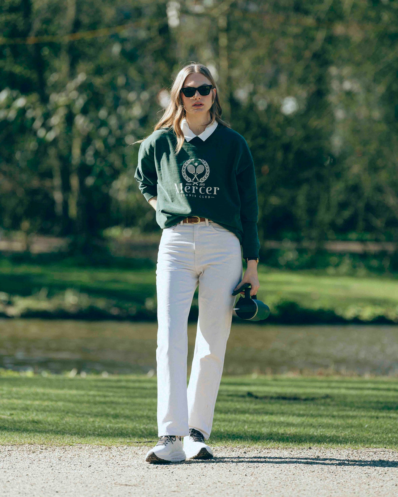 Product sideview of The Mercer P22 in white/brown showing the Vibram sole.