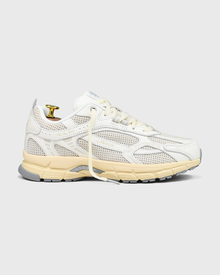 the mercer brand re-run sneaker white with off white sole and perforated leather