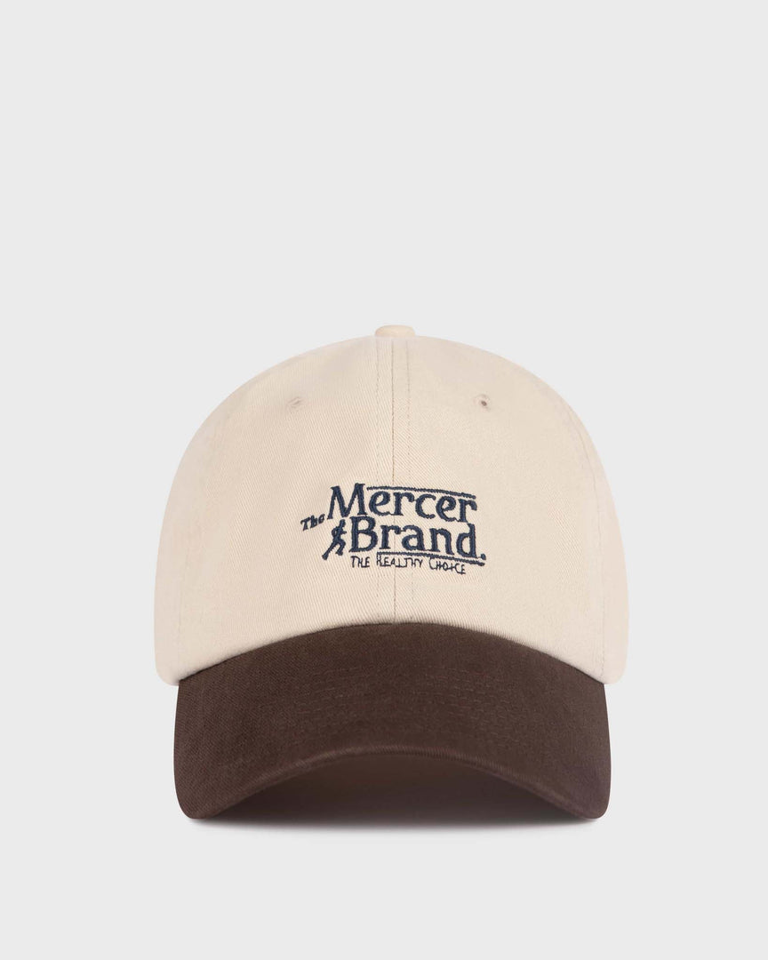 the mercer brand cap off whit combined with brown details 