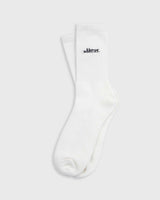 the mercer brand socks white with navy lettering 