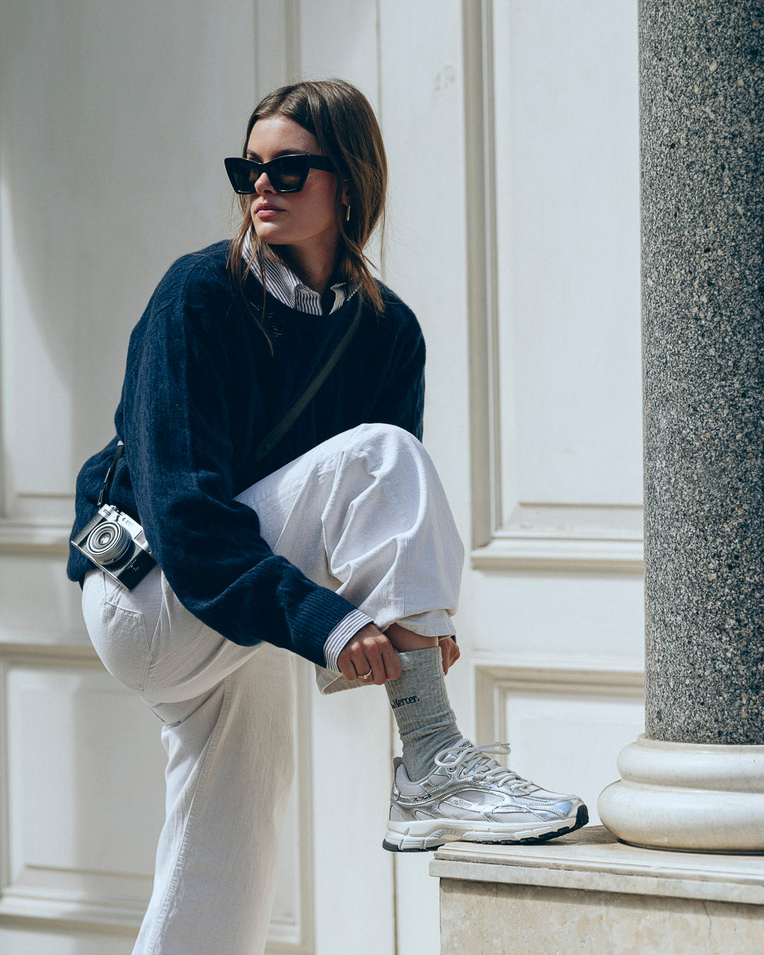 the mercer brand socks grey with navy logo 