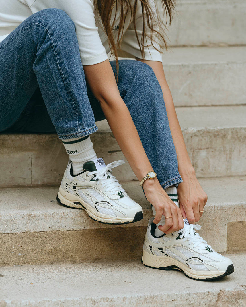 The Mercer Socks Stripe | White/Green