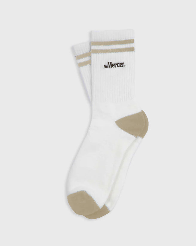 The Mercer Socks Stripe | White/Brown