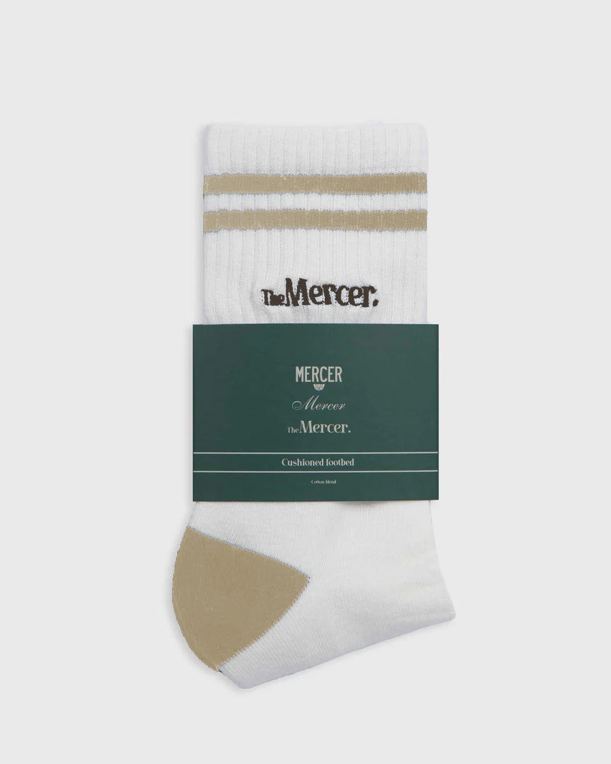 The Mercer Socks Stripe | White/Brown