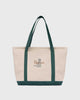 the mercer brand canvas bag with dog and green details 