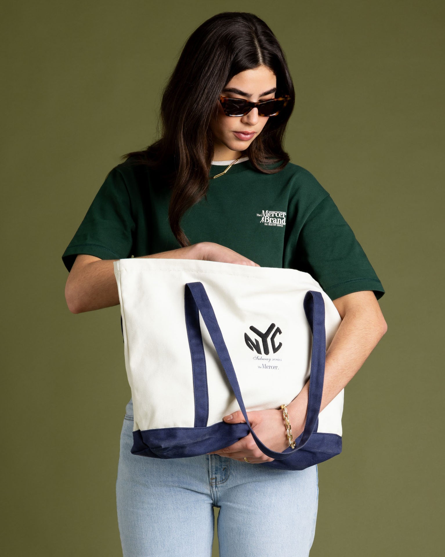 The Mercer Canvas Bag | White/Blue