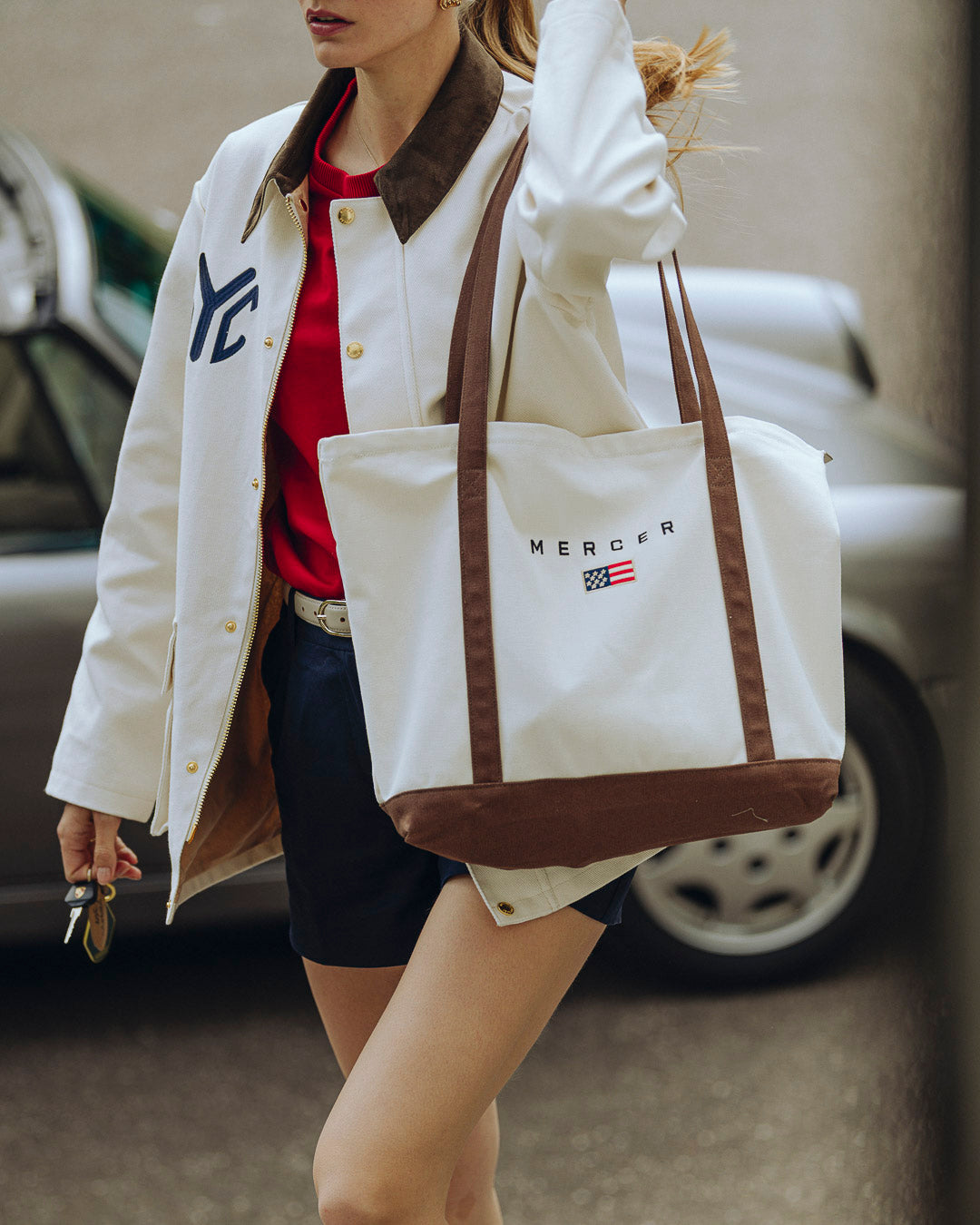 The Mercer Canvas Bag | White/Brown