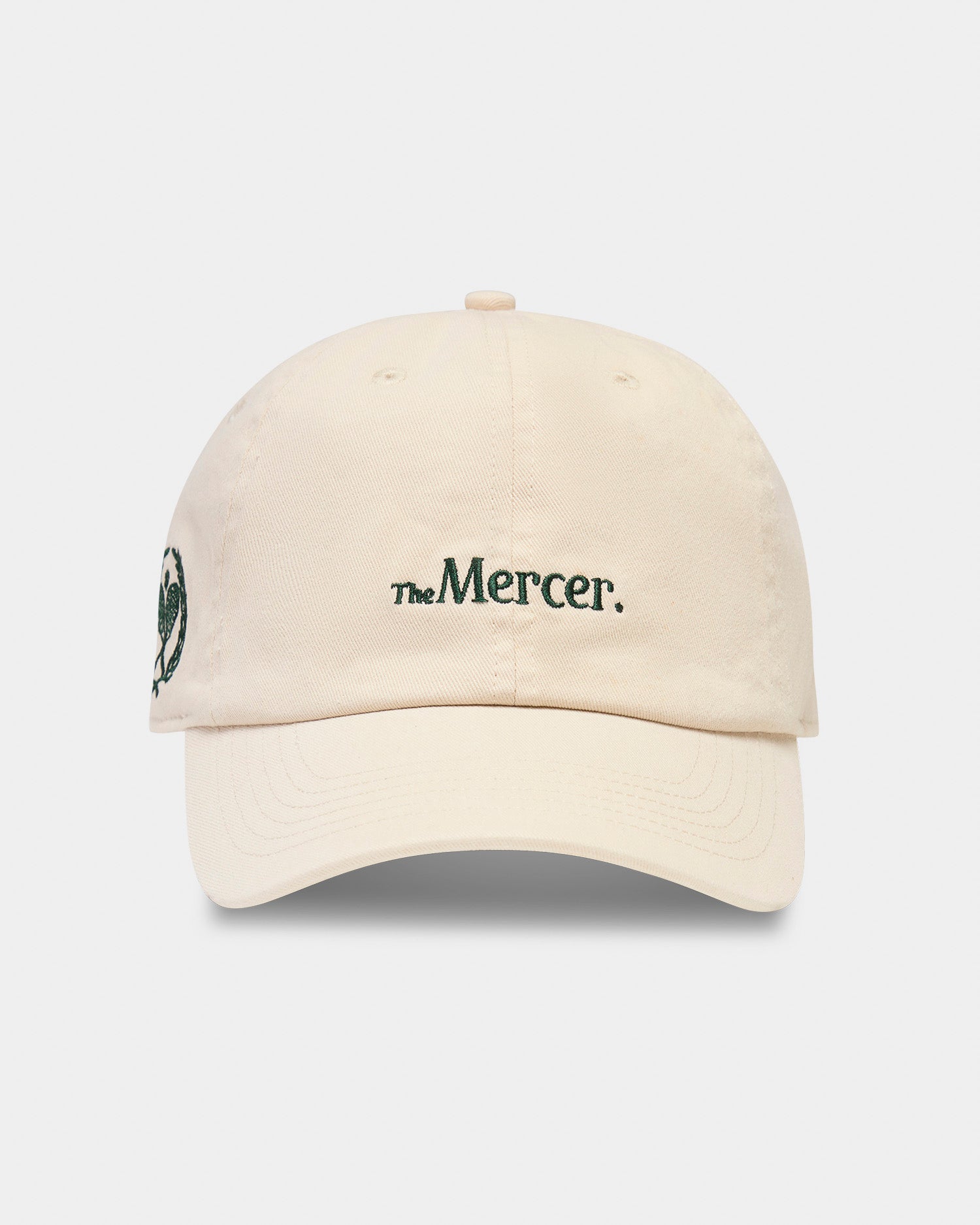 Product photo of the front of The Mercer Tennis Cap in off white.