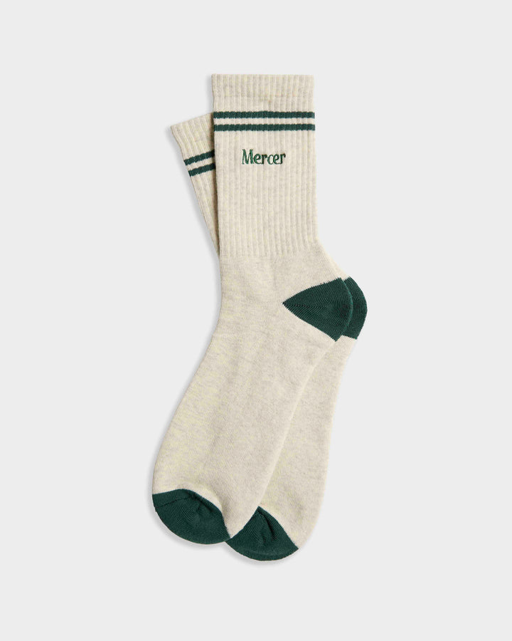 Flat lay of The Mercer Tennis Socks in off white.
