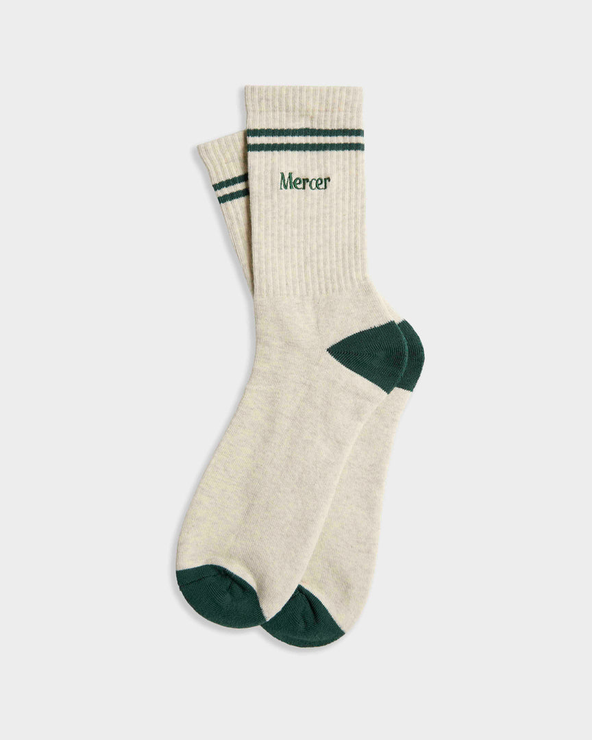 Flat lay of The Mercer Tennis Socks in off white.