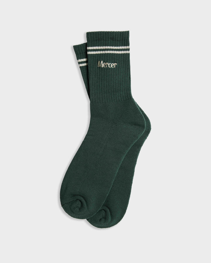 Flat lay product photo of The Mercer Tennis Socks in green.