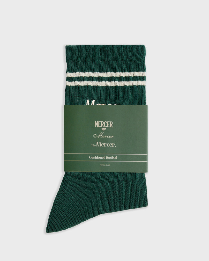 Flat lay product photo of The Mercer Tennis Socks in green.