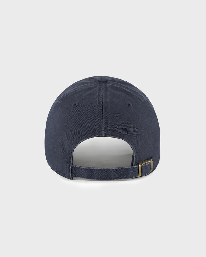 Blue 47 Base Runner Clean Up Cap in a relaxed fit featuring an embroidered brown dog wearing a red bandana on the front.