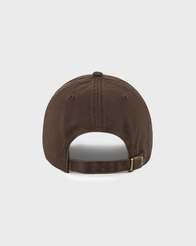 Brown 47 Base Runner Clean Up Cap in a relaxed fit with an embroidered dachshund on the front and an adjustable closure.