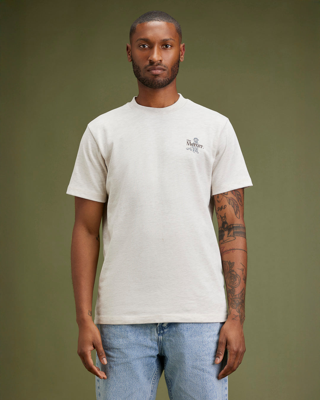 the mercer brand heavy tee with dog shirt for men and women 